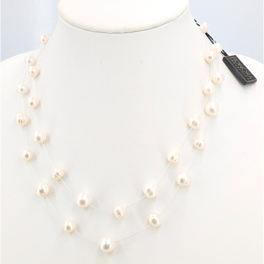 Honora Necklace Cultured Freshwater Pearl Double Wire Floating 18 in NWT Cream
